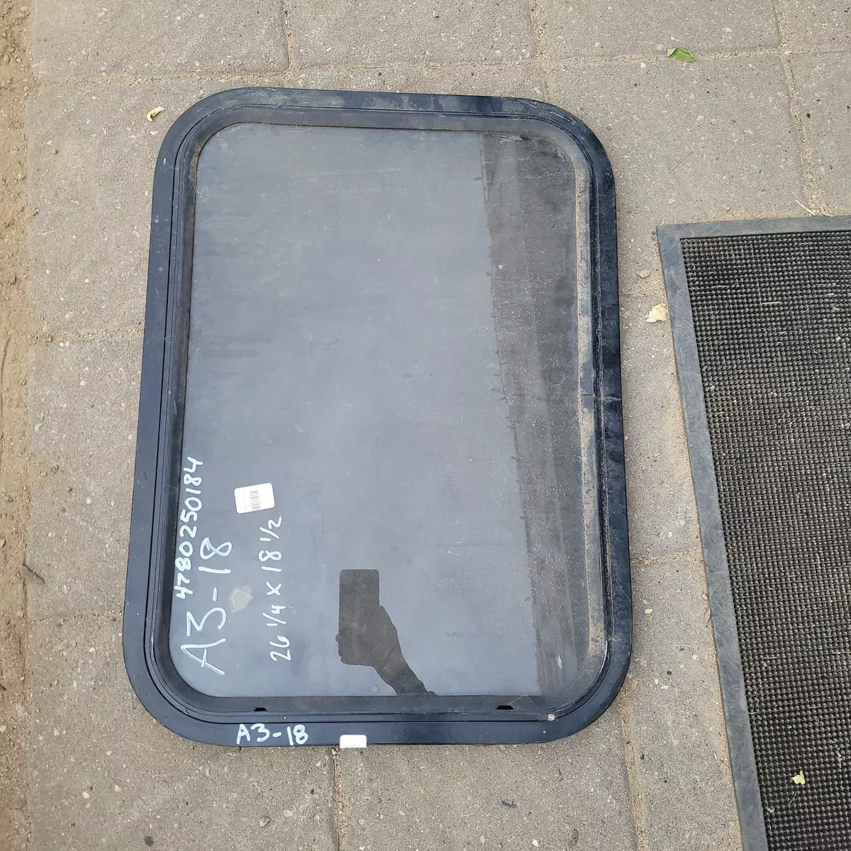 Used Black Radius Non- Opening Window : 26 1/4 X 18 1/2 X 1 1/2″ D