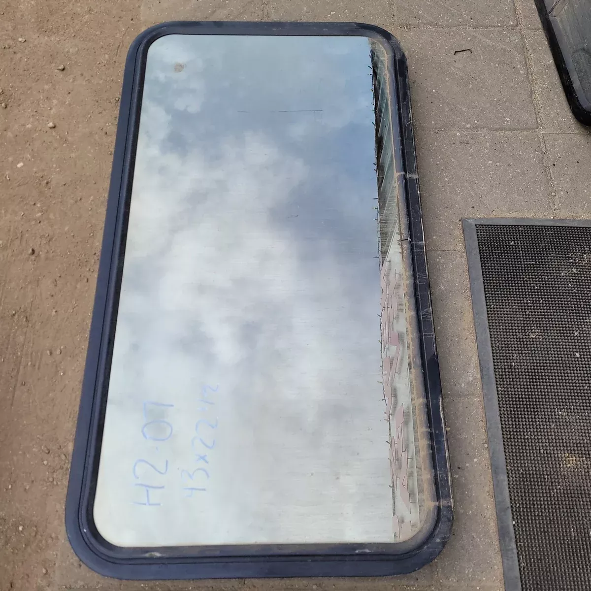 Used Black Radius Non- Opening Window : 42 X 21 3/4 X 2 1/2″ D