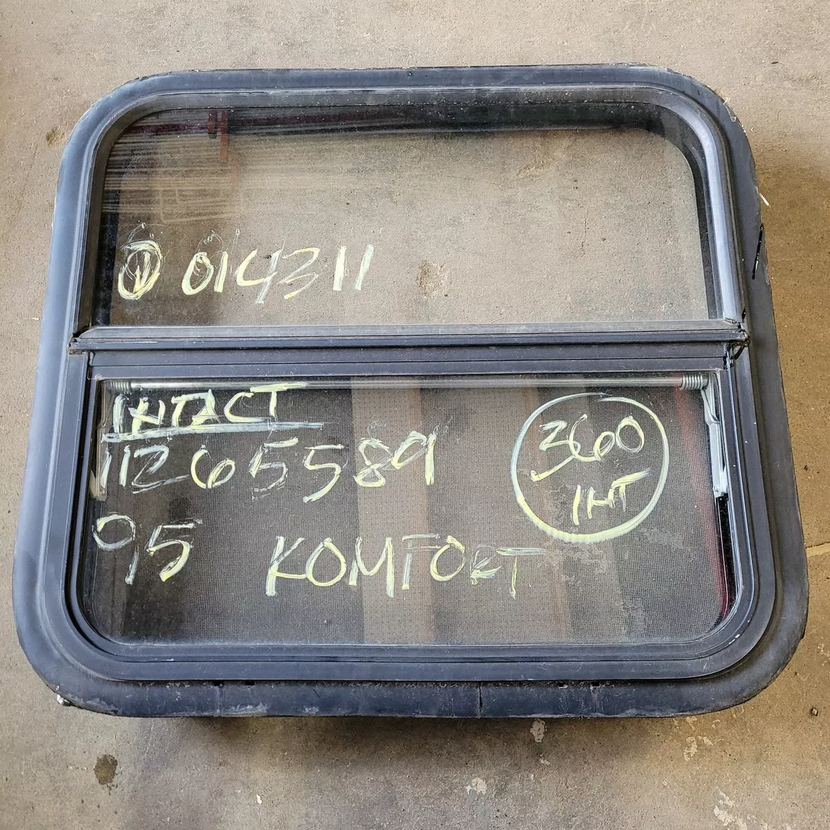 Used Black Radius Opening Window : 21 1/4 X 23 1/2 X 2 1/4″ D