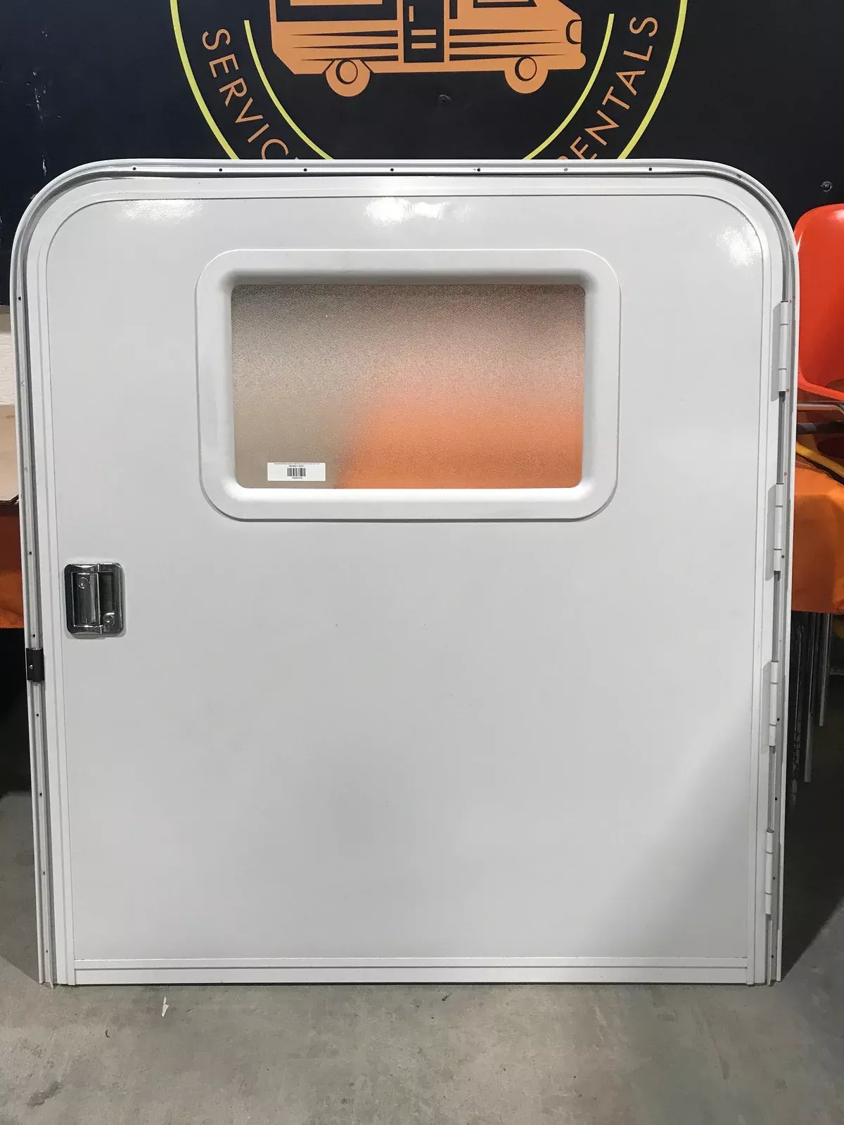 Used Radius Storage/ Teardrop Trailer Entry Door 48 1/4”x 43 1/2” x 2 1/2″